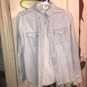Button down light was denim shirt